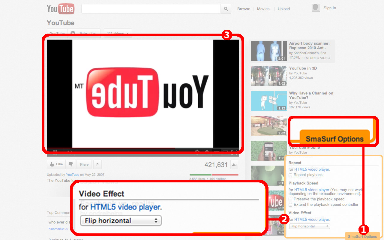 Screen shot: YouTube: Video effect